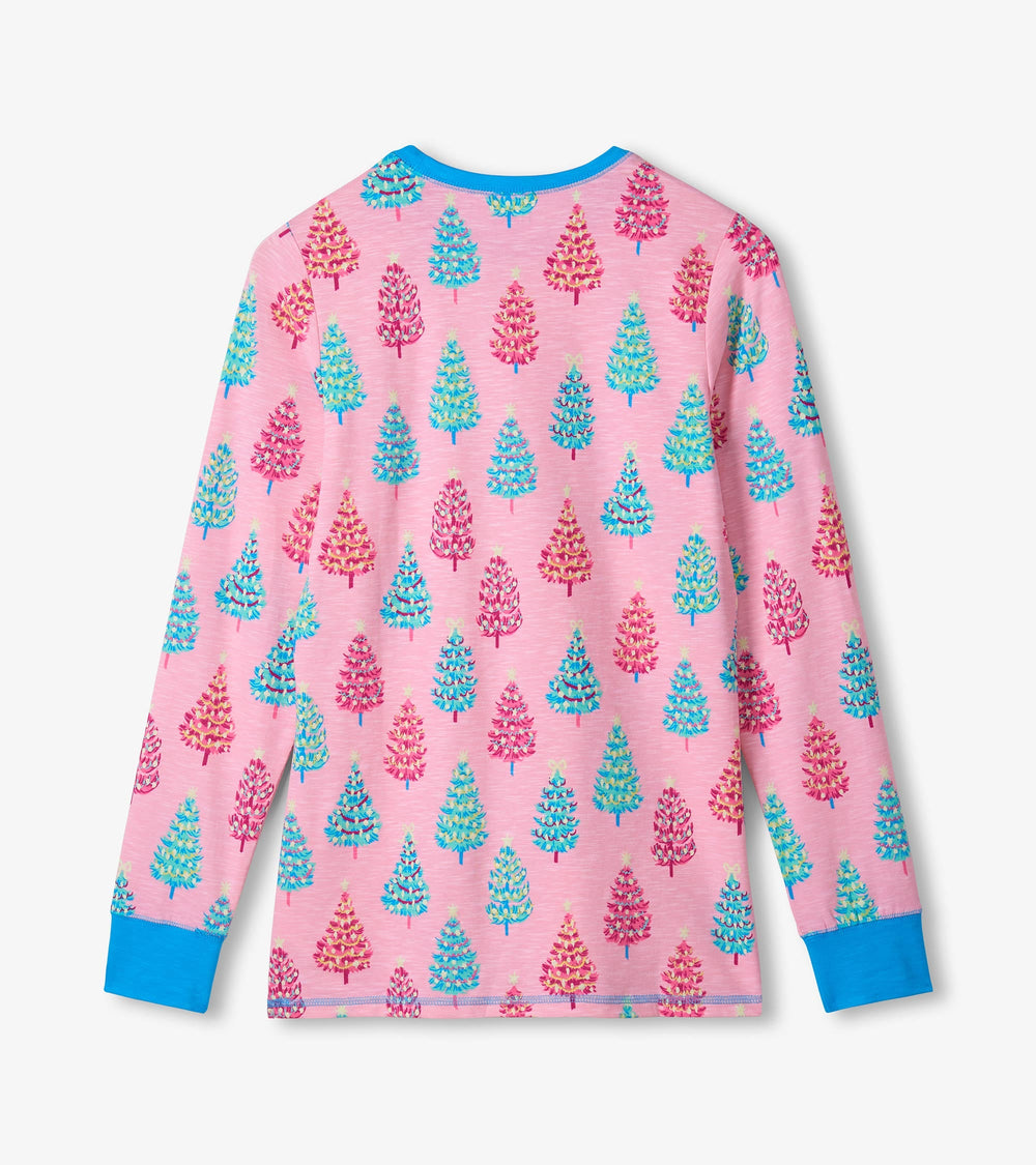 Hatley Women's Pink Bottle Brush Trees Glow in the Dark Cotton Pajama Set