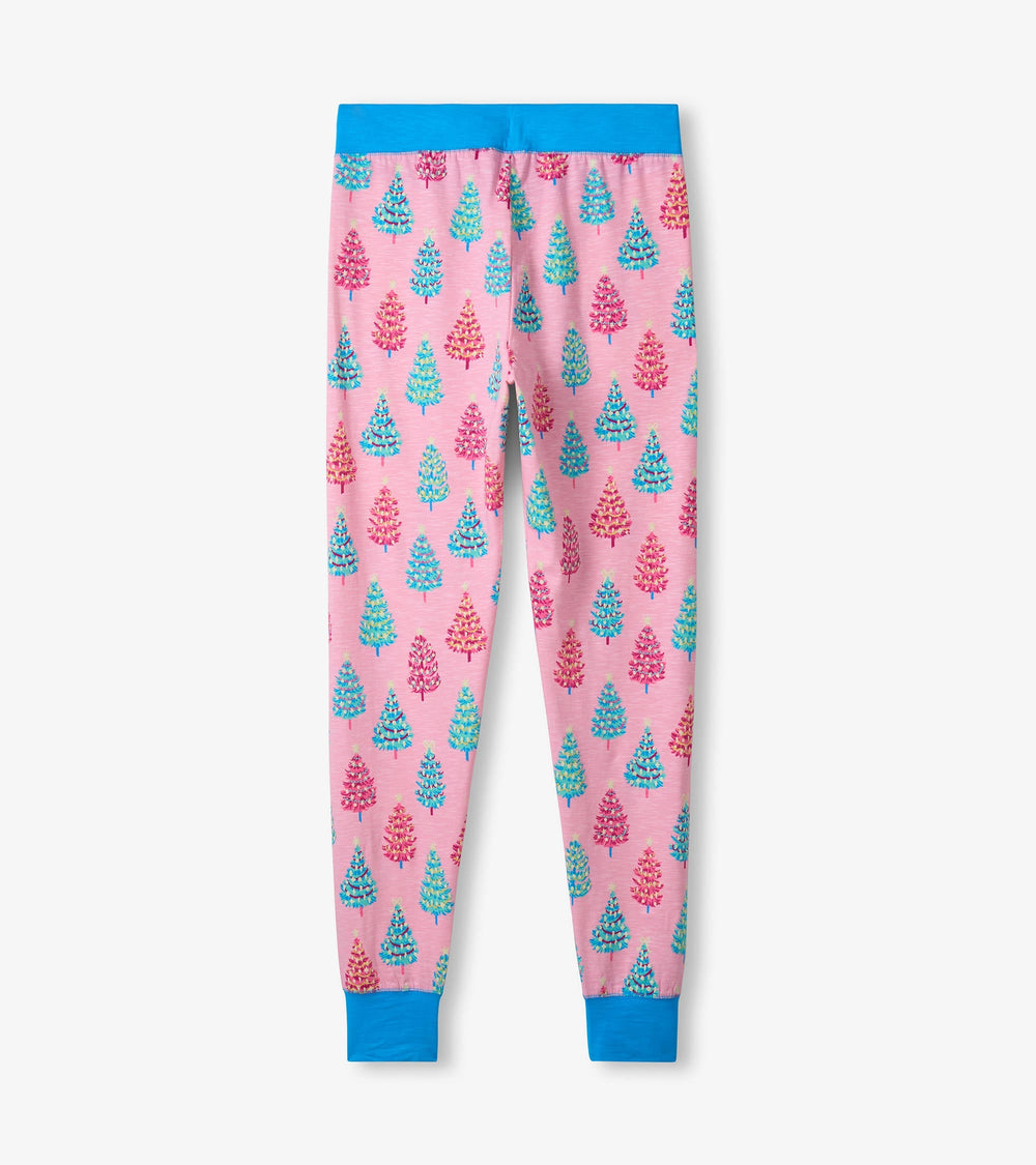 Hatley Women's Pink Bottle Brush Trees Glow in the Dark Cotton Pajama Set