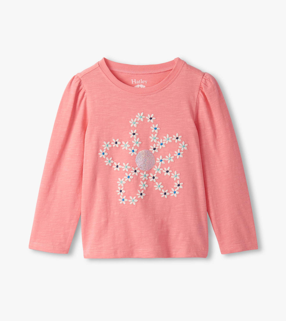 Hatley Girls Embroidered Flowers Puff Sleeve Graphic Tee