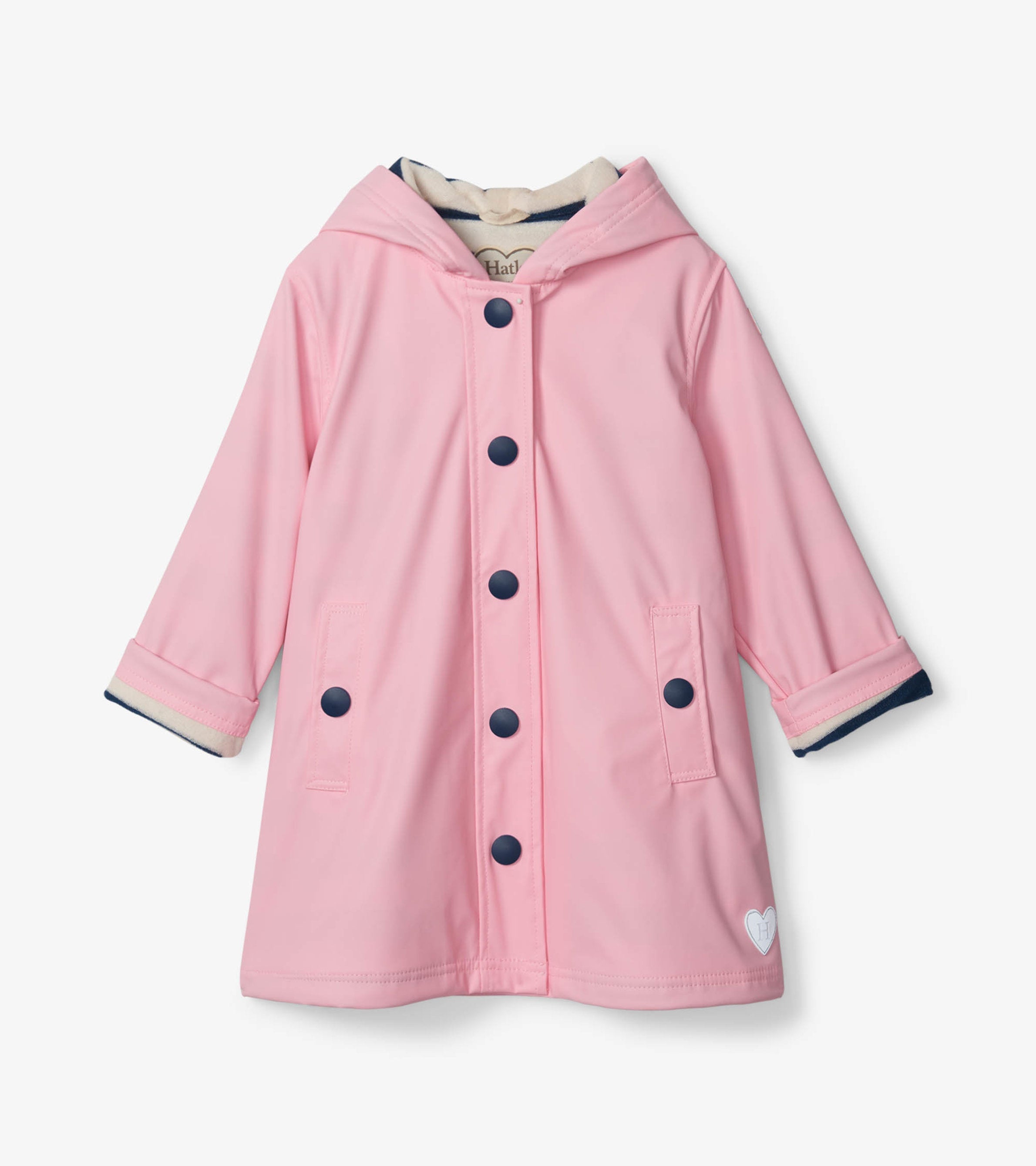 Hatley Girls Pink & Navy Button-Up Rain Jacket