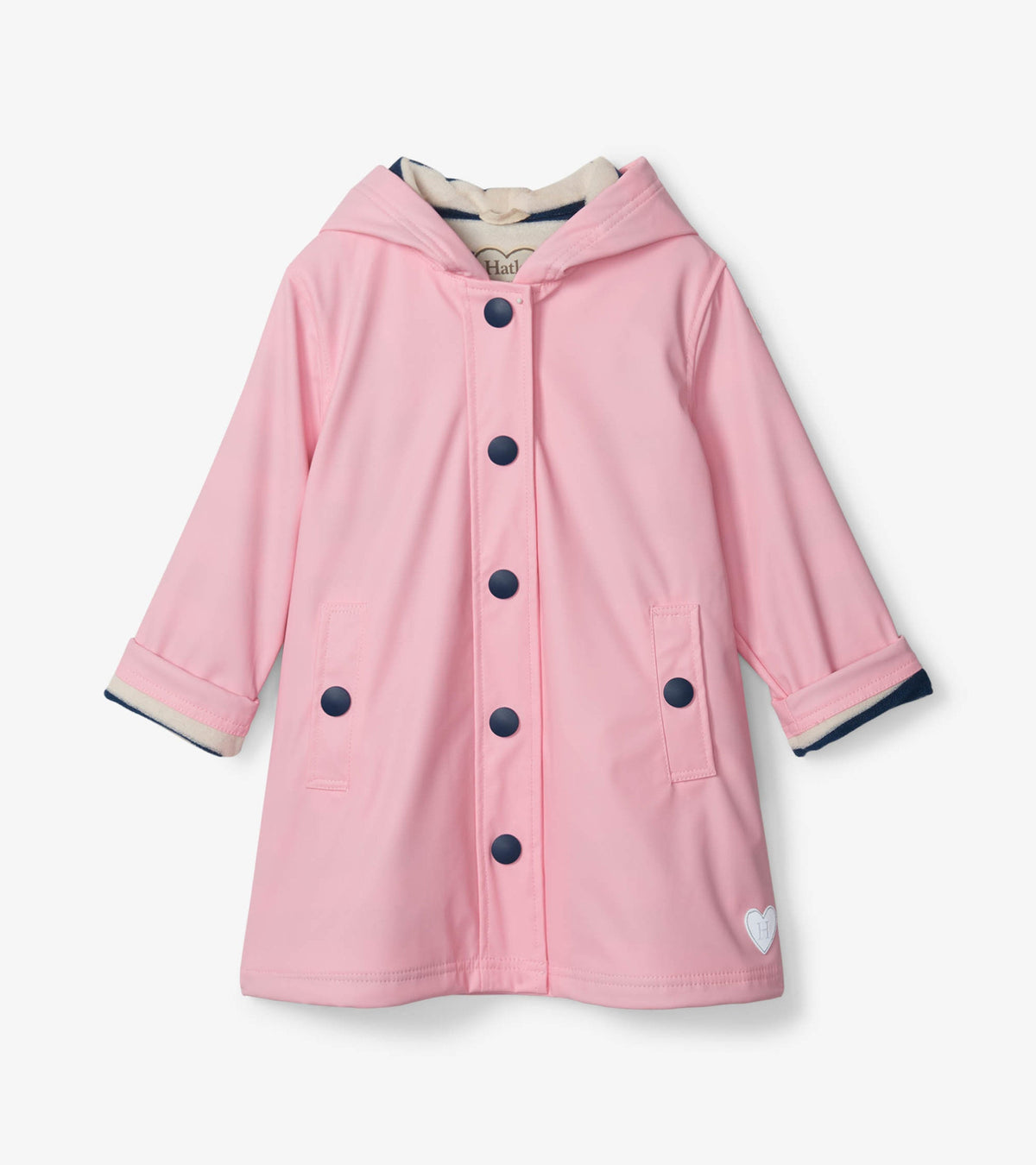 Hatley Girls Pink & Navy Button-Up Rain Jacket