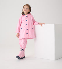 Hatley Girls Pink & Navy Button-Up Rain Jacket