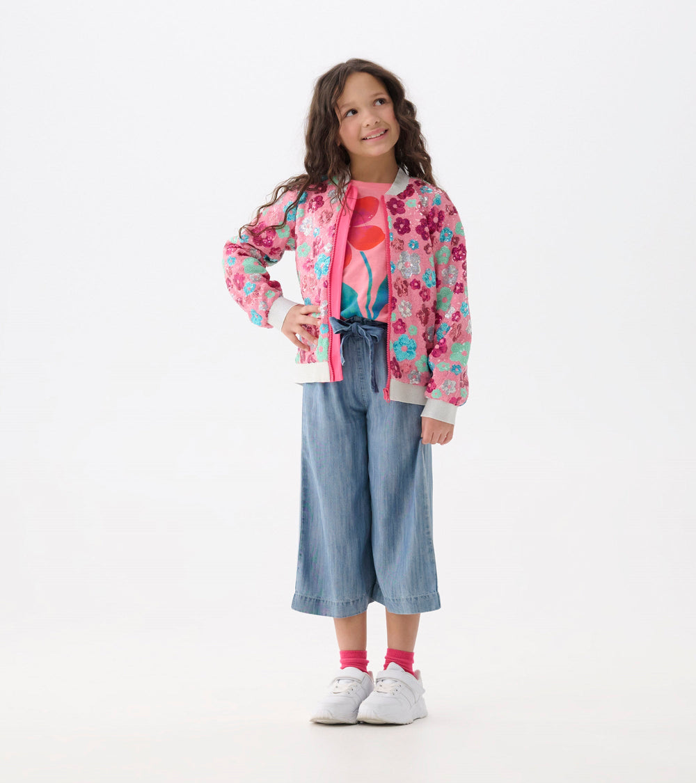 Hatley Girls Smokey Blue Wash Cropped Paperbag Pants