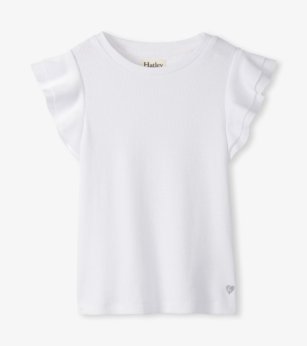 Hatley Girls White Ruffle Sleeve Tank