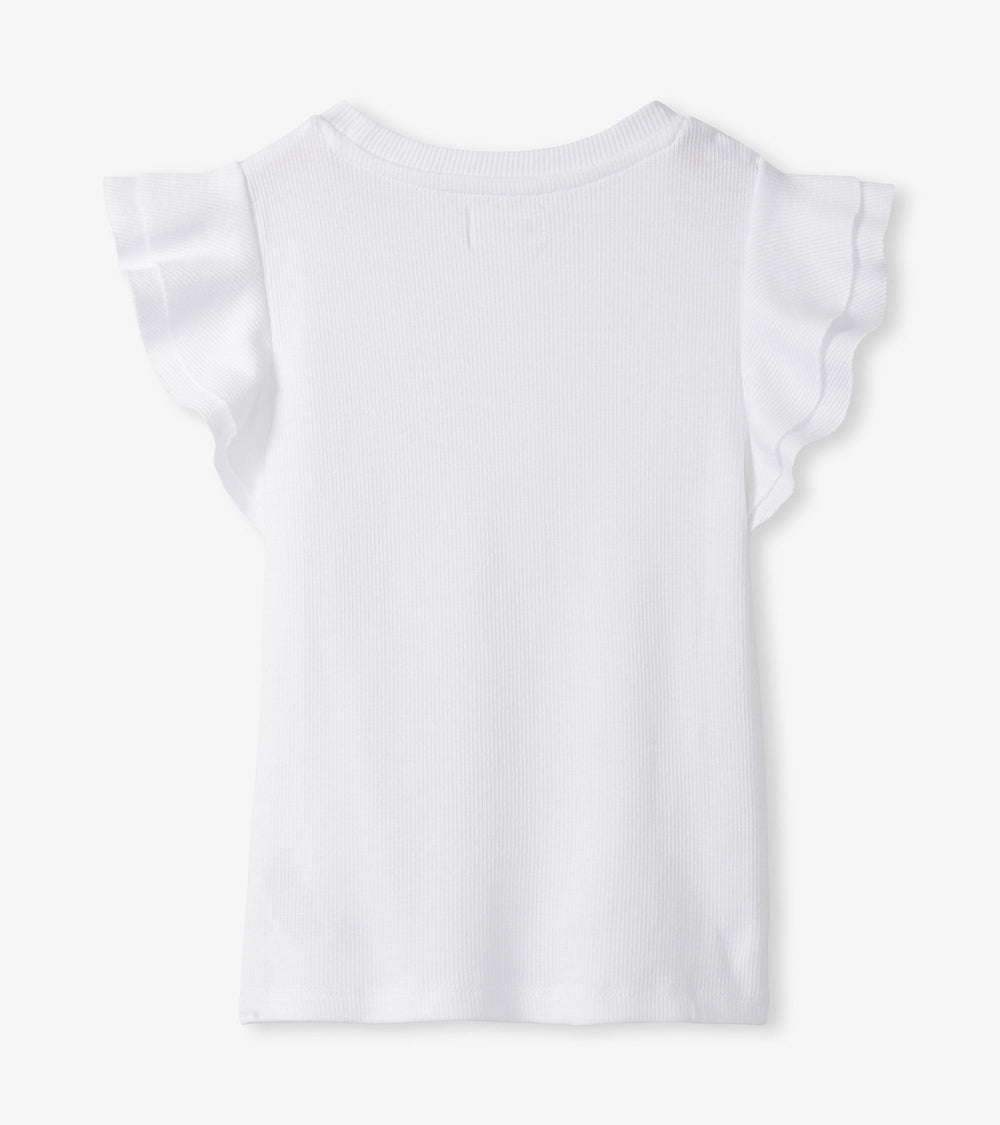 Hatley Girls White Ruffle Sleeve Tank