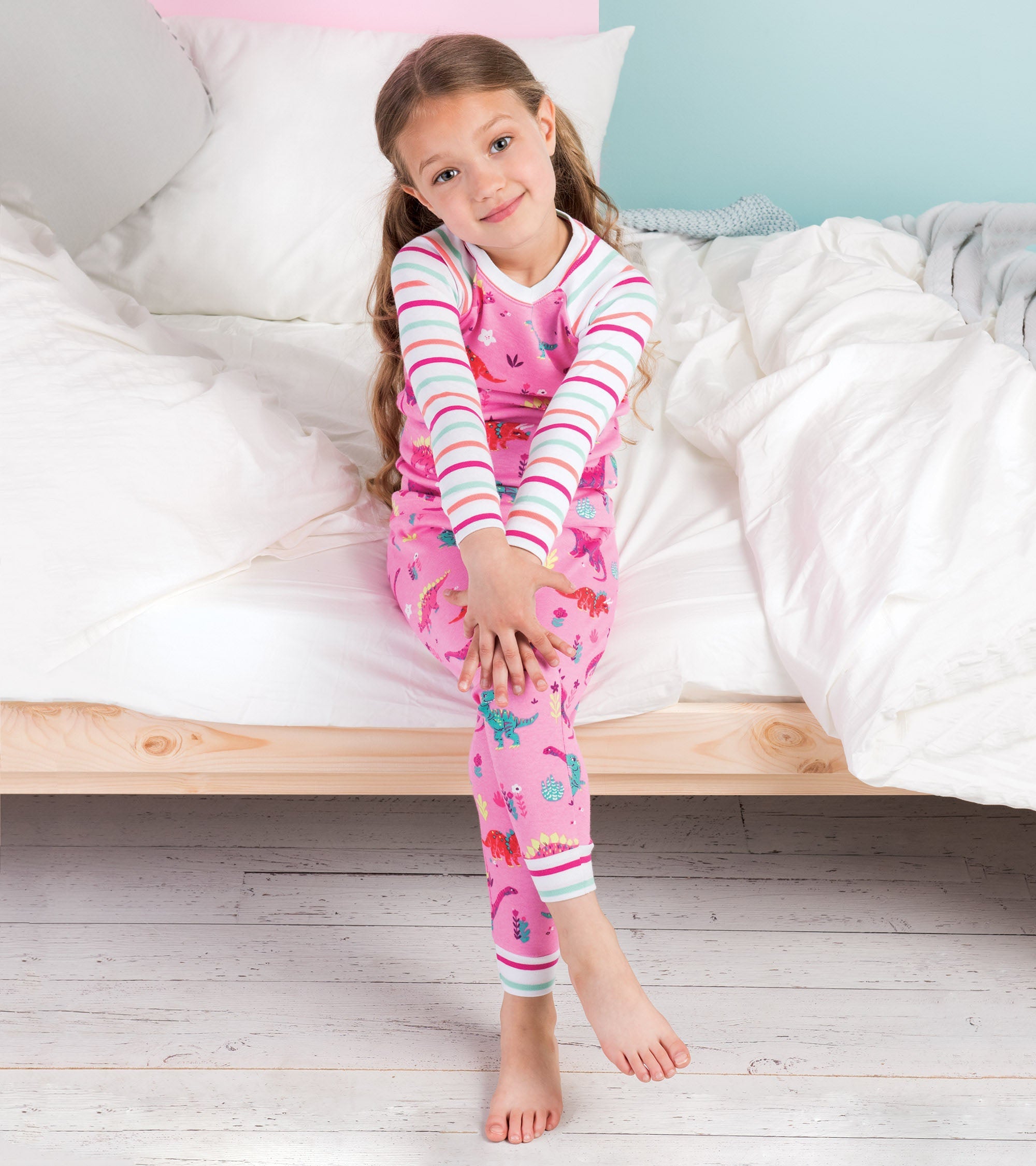 Hatley Girls Darling Dinos Cotton Raglan Pajama Set