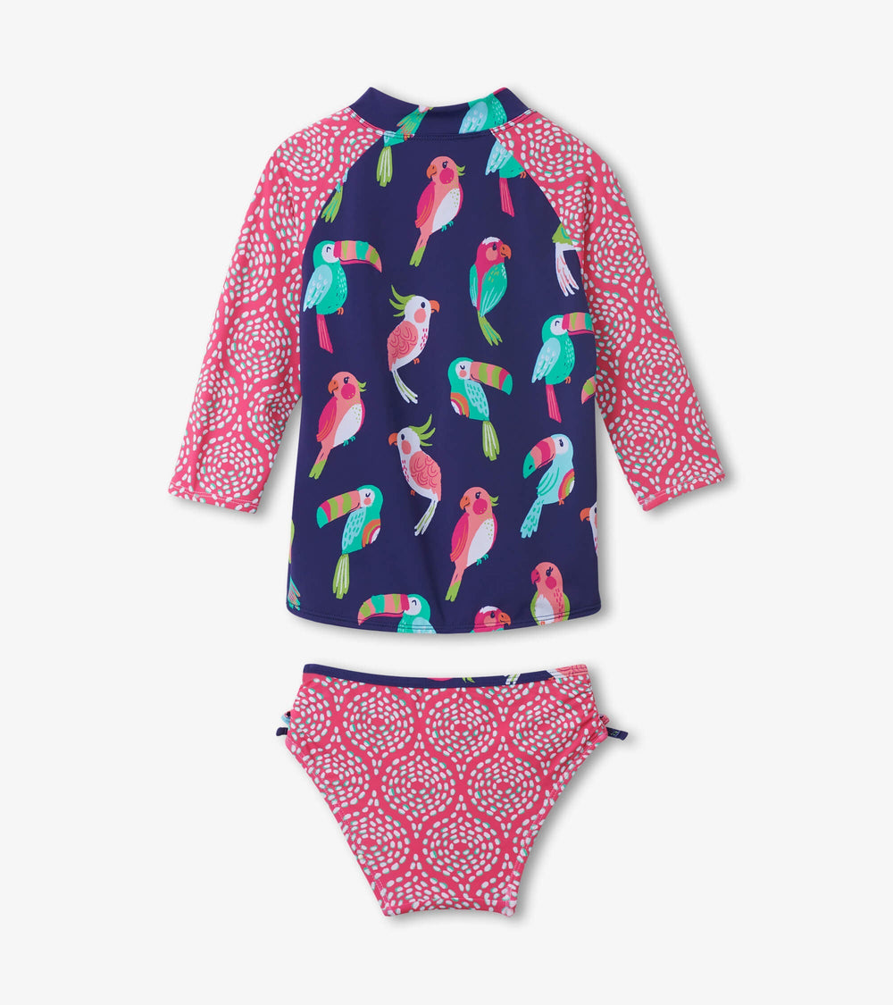 Hatley Girls Navy Tropical Birds Rashguard Set