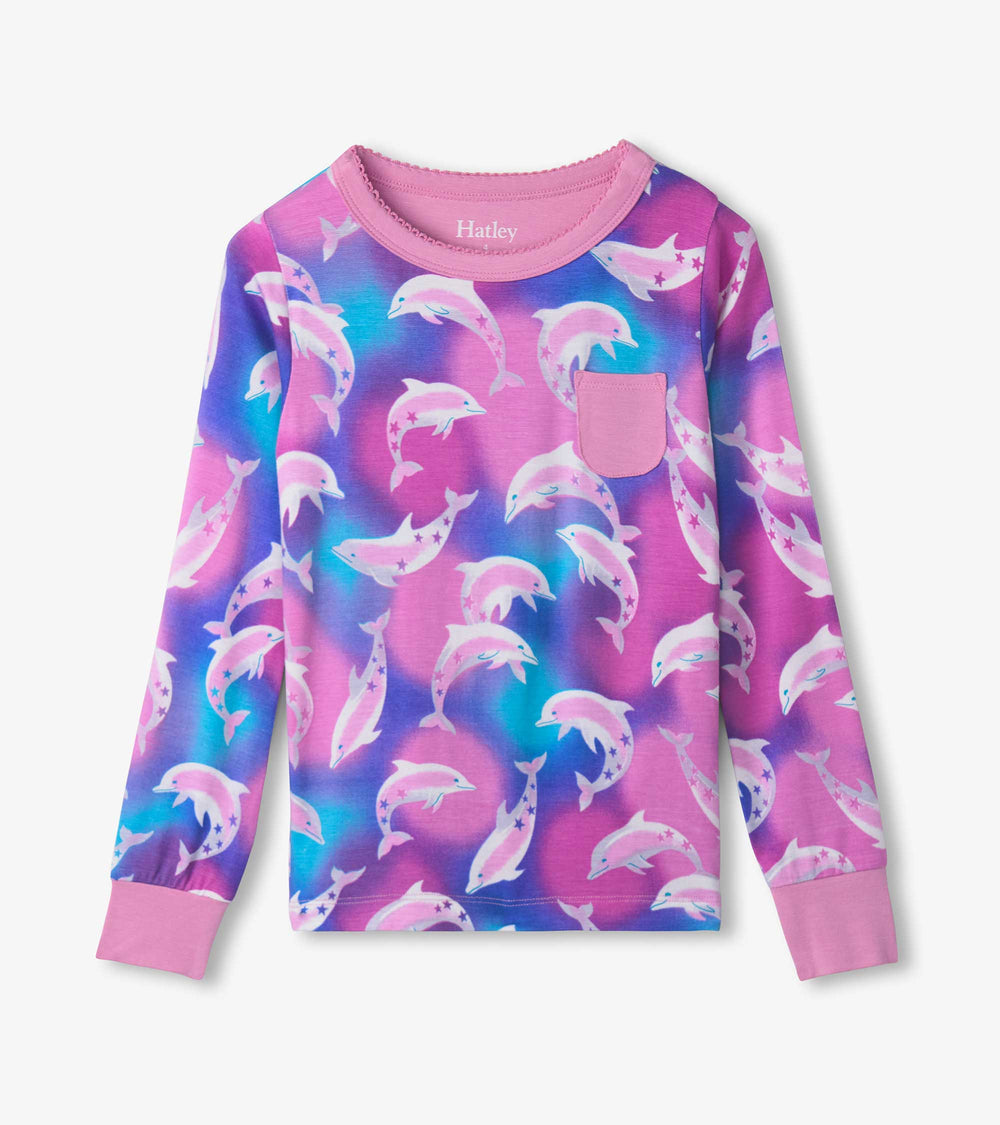 Hatley Girls Airbrush Dolphins Bamboo Pajama Set