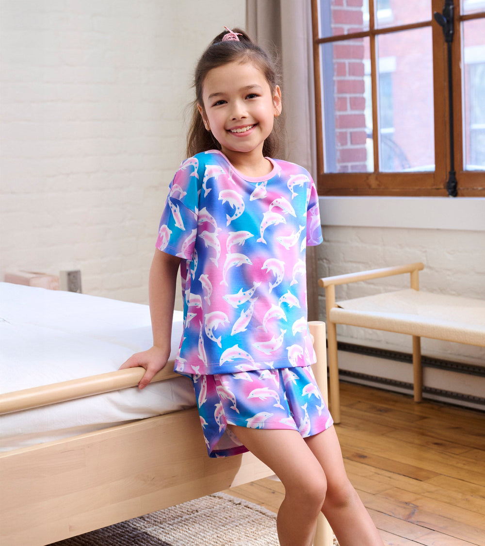 Hatley Girls Airbrush Dolphins Tee and Shorts Pajama Set