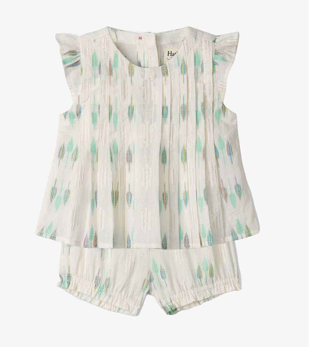 Hatley Baby & Toddler Girls Blue Feathers Pin Tuck Tup & Bloomer Set