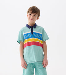 Hatley Boys Striped Teal Polo Tee