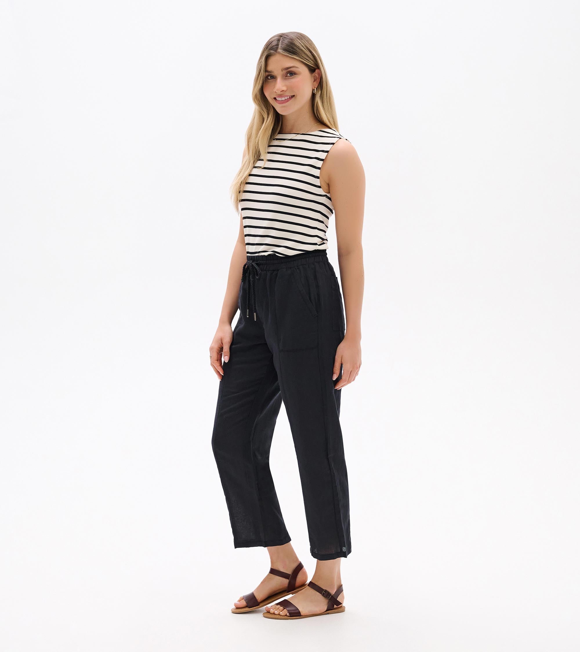 Hatley Straight Leg Linen Pants - Black