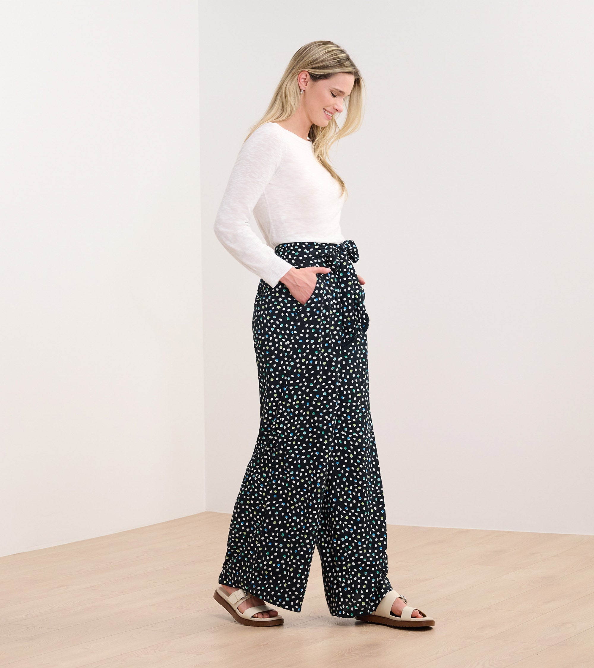 Hatley Belted Wide Leg Pants - Multi Dots