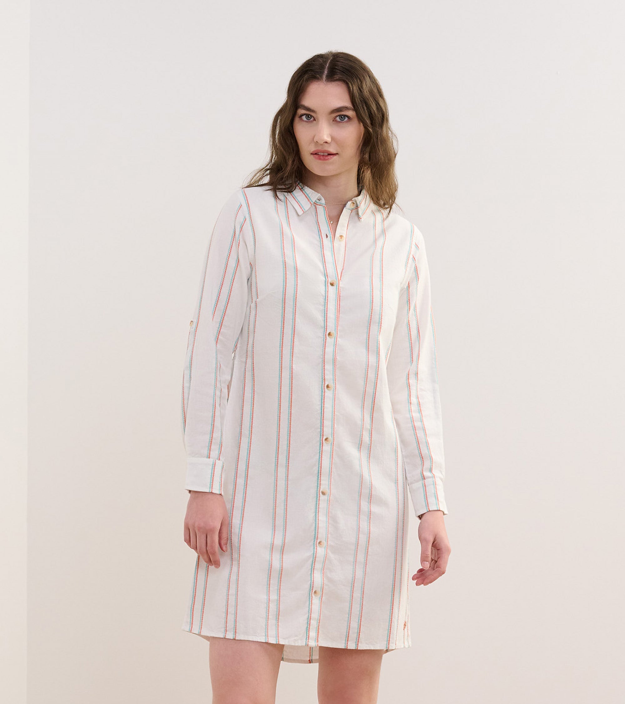 Hatley Cara Shirt Dress - Peach Chain Stripes