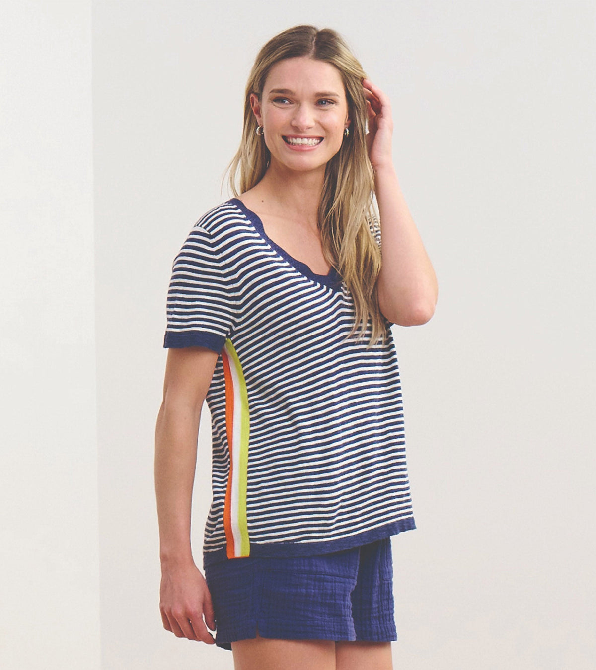 Hatley V-Neck Knit Tee - Patriot Blue Stripes