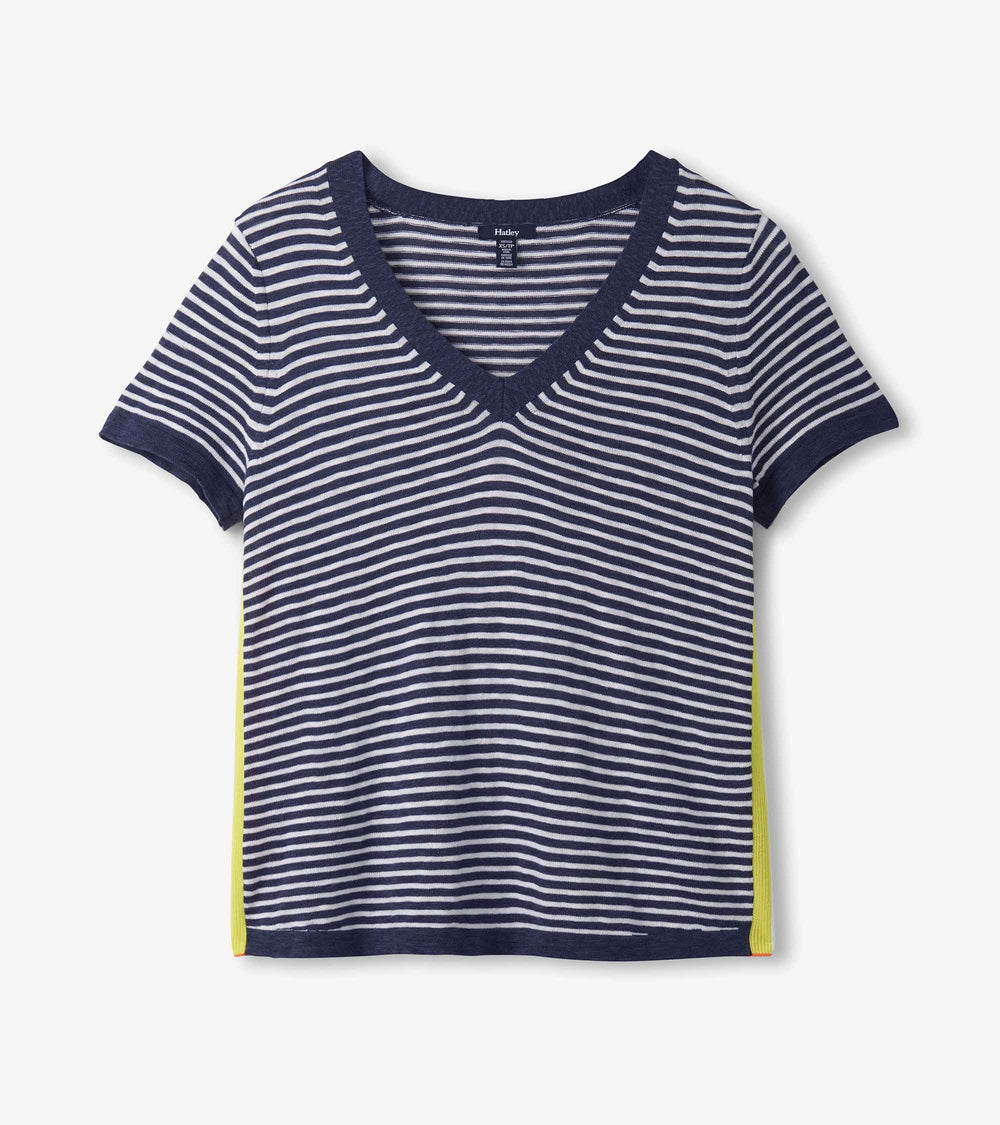 Hatley V-Neck Knit Tee - Patriot Blue Stripes