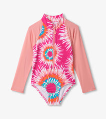 Hatley Girls Sunburst Tie Dye Long Sleeve Rashguard Swimsuit