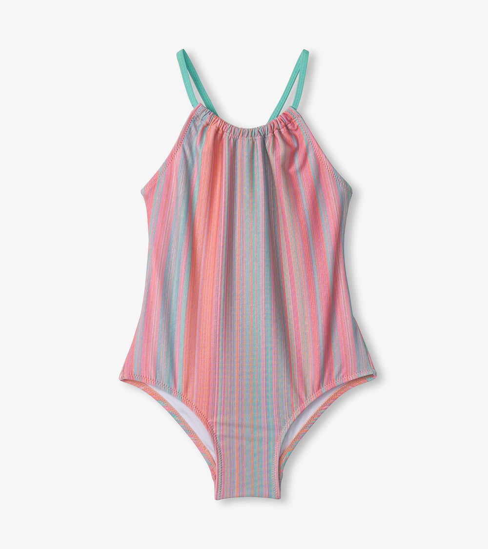 Hatley Girls Shimmer Stripe Gather Front Swimsuit