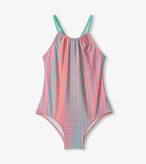 Hatley Girls Shimmer Stripe Gather Front Swimsuit