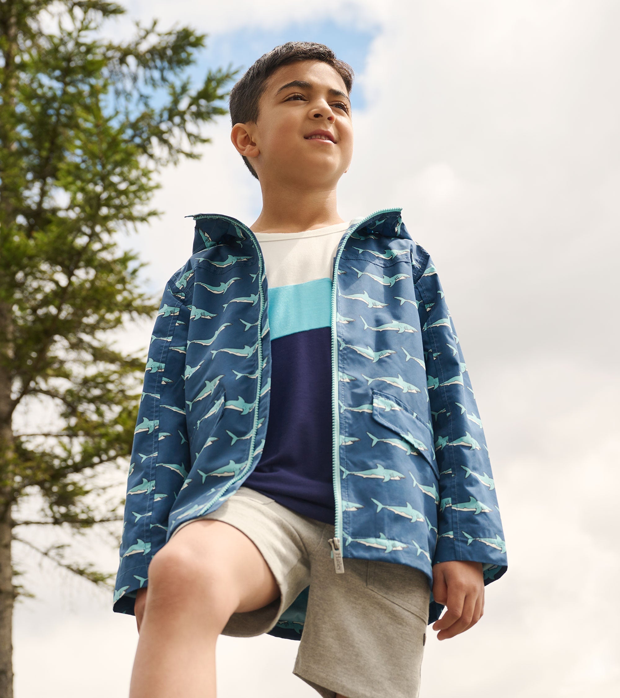 Hatley Boys Shark Tank Zip-Up Lightweight Rain Jacket