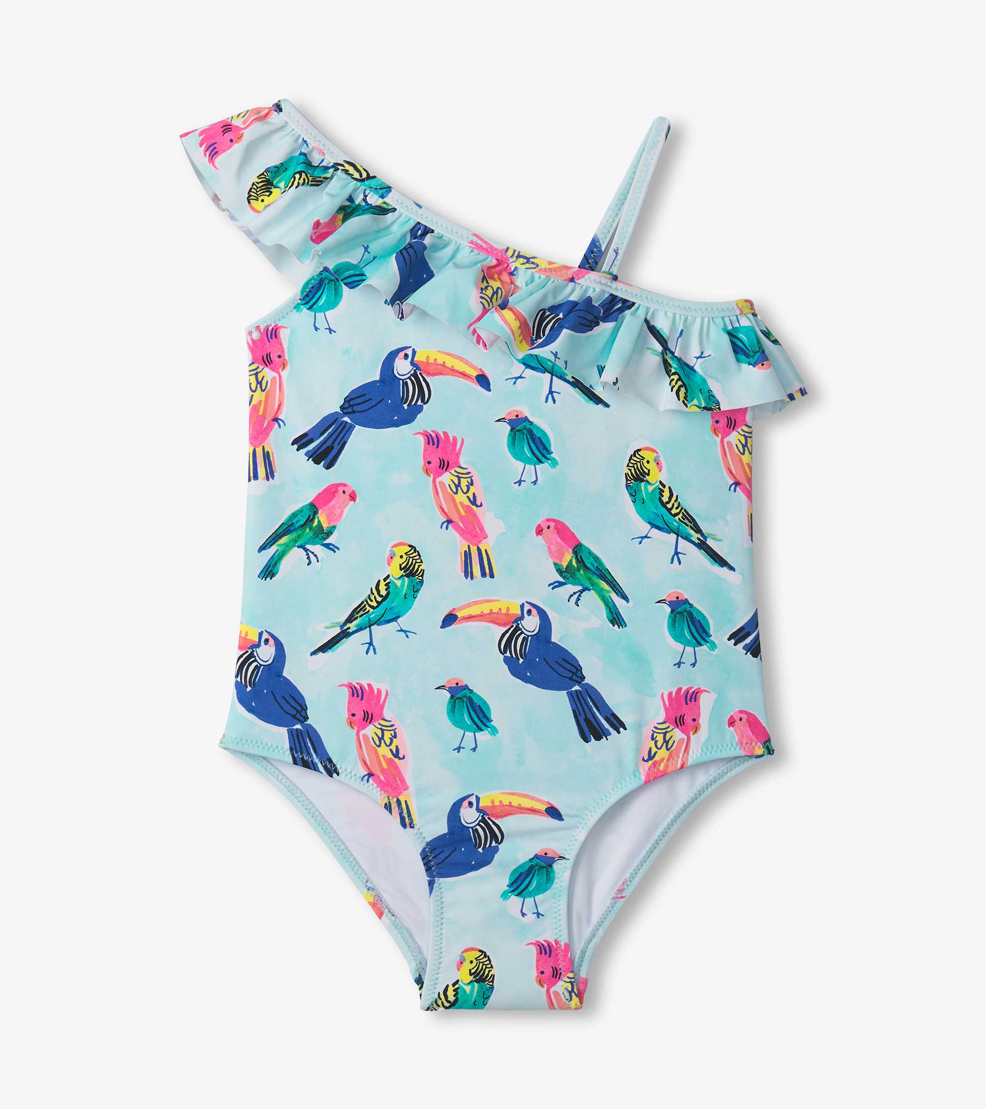 Hatley Girls Tropical Birds Ruffle Trim Swimsuit