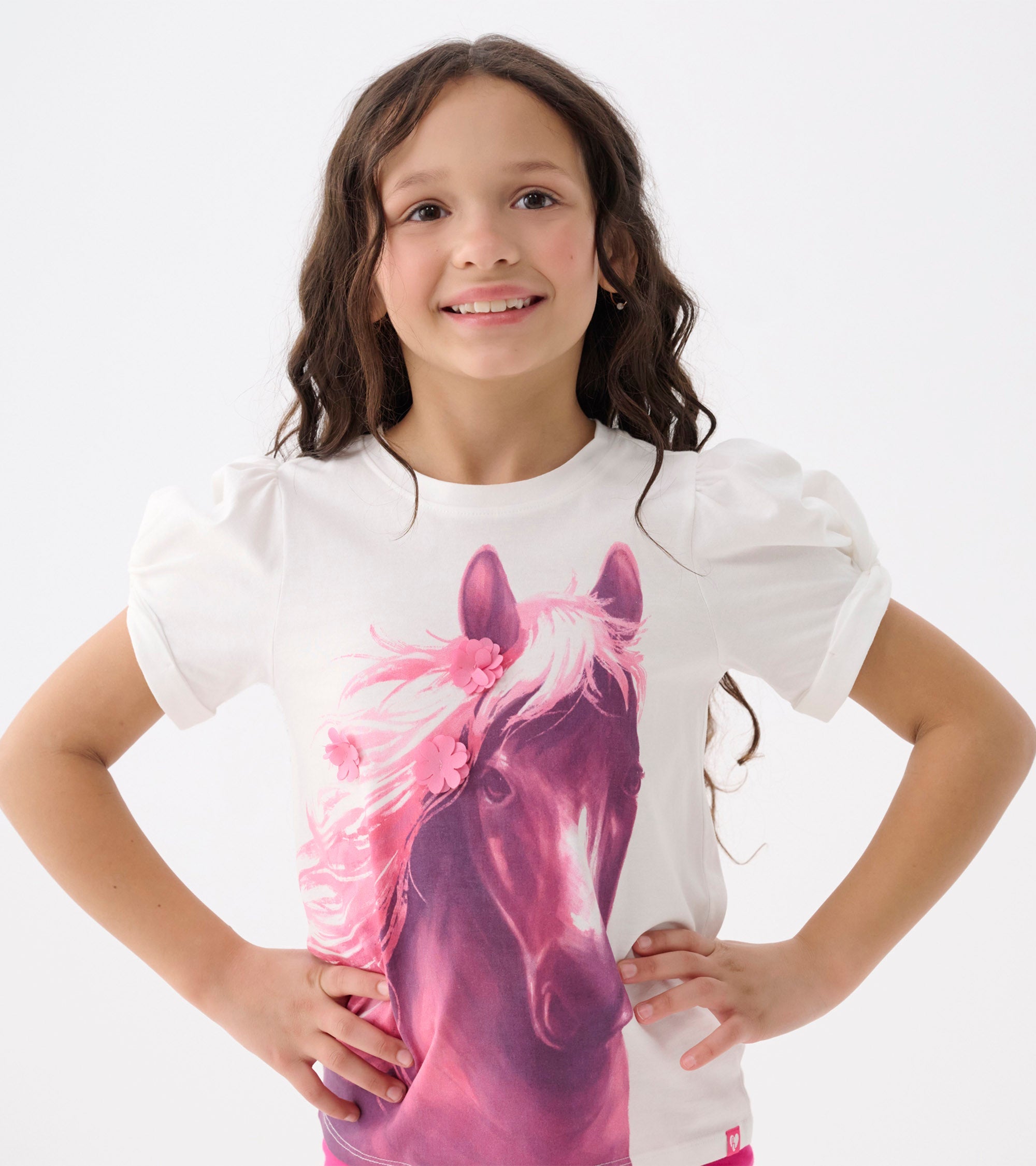 Hatley Girls Soft Horse Twisted Sleeve Tee