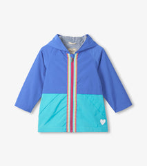 Hatley Girls Blue Colorblock Jersey-Lined Rain Jacket