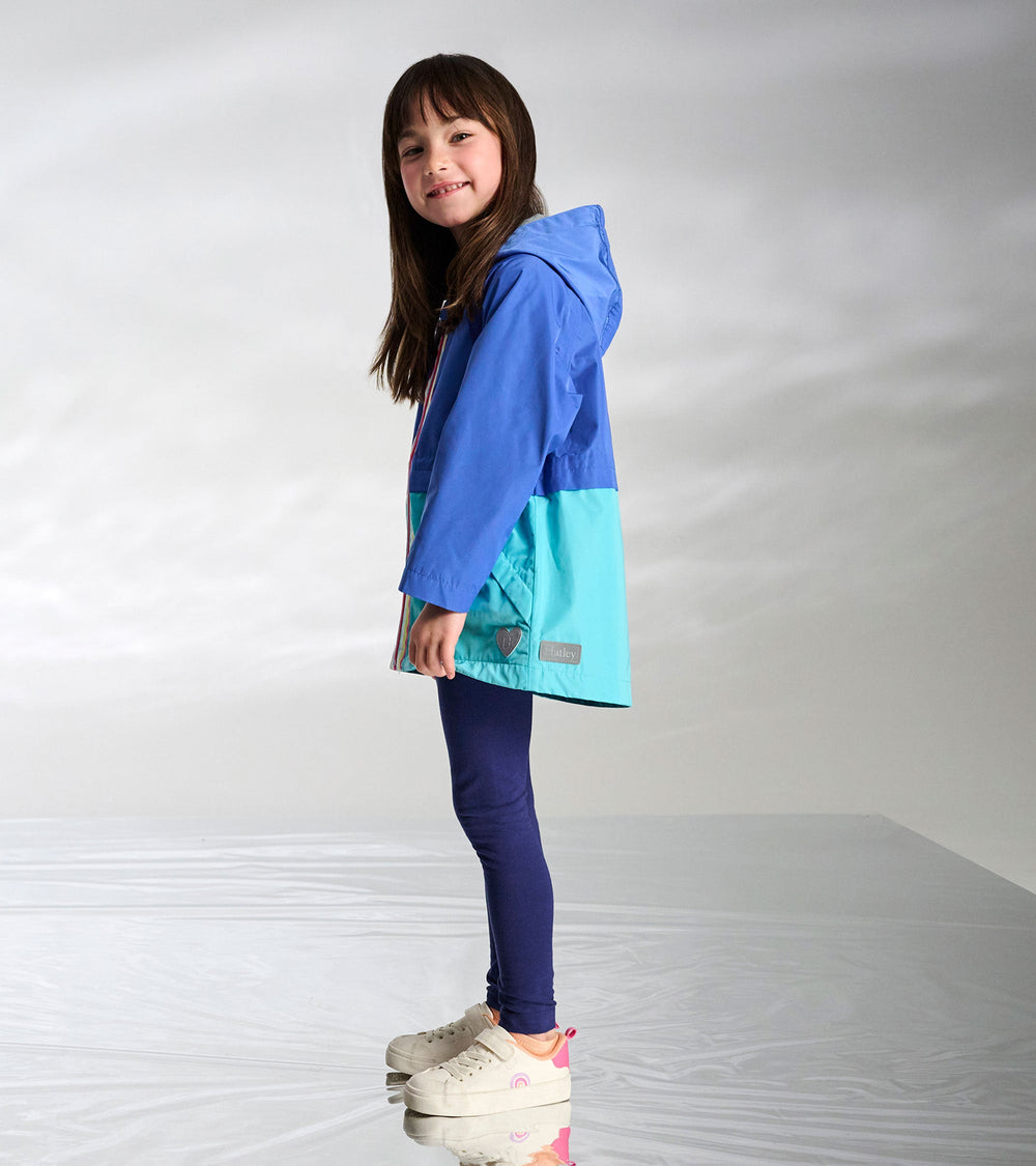 Hatley Girls Blue Colorblock Jersey-Lined Rain Jacket
