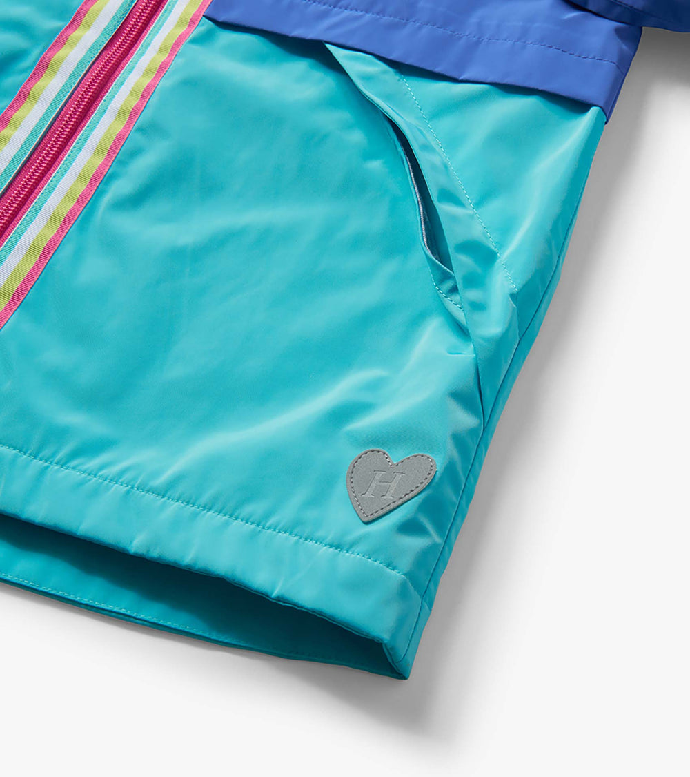 Hatley Girls Blue Colorblock Jersey-Lined Rain Jacket