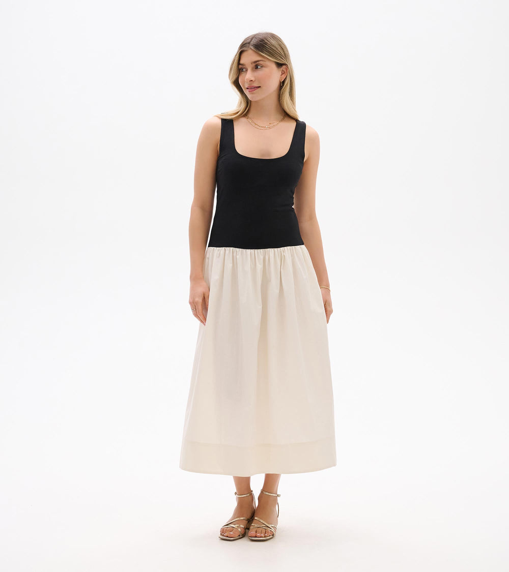 Hatley Mix Media Midi Dress - Whisper White and Black