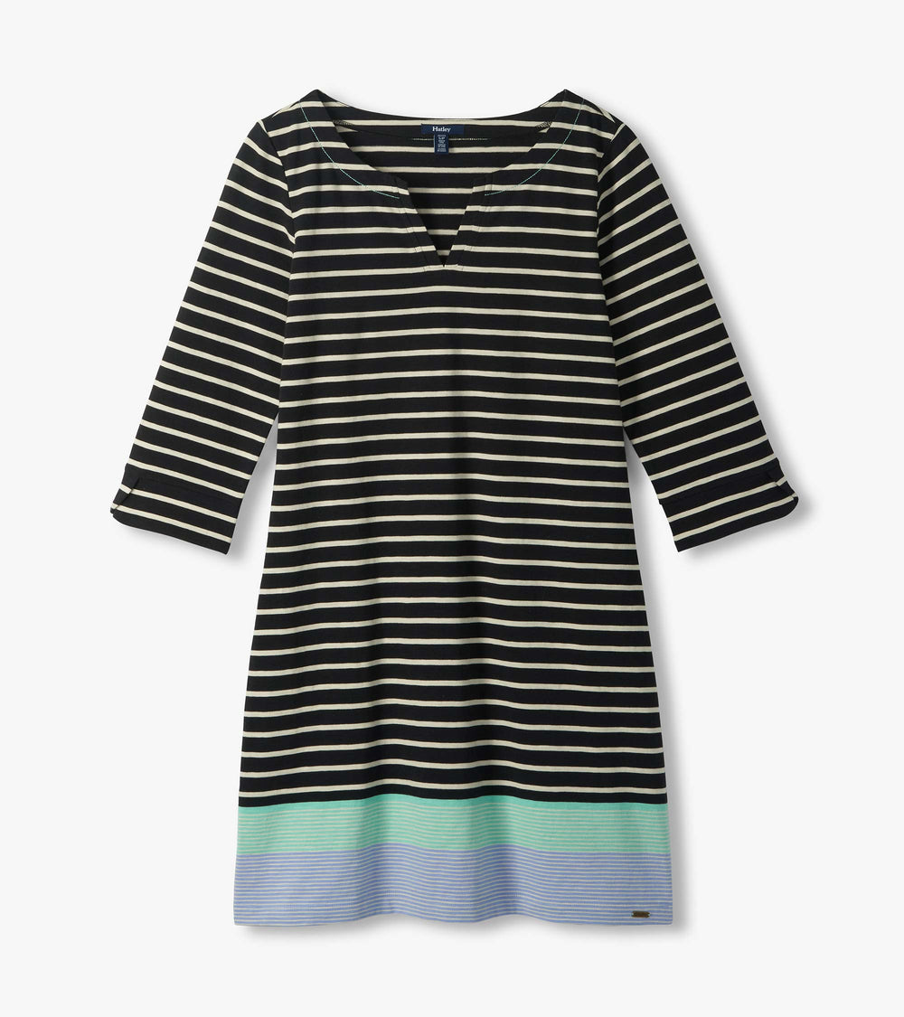 Hatley Lily Notch Neck Dress - Caviar Stripes