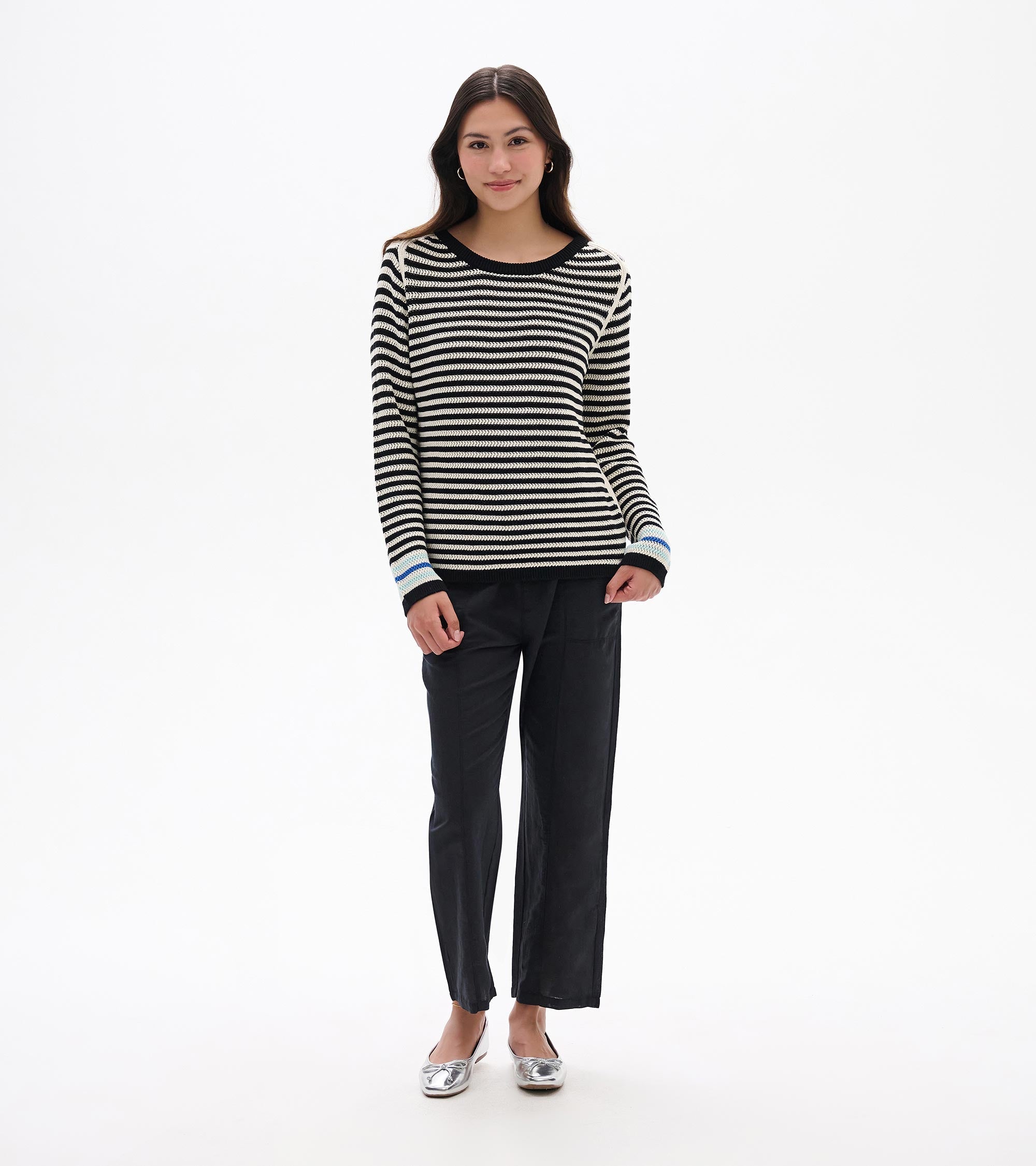 Hatley Pointelle Stripe Sweater - Classic Black