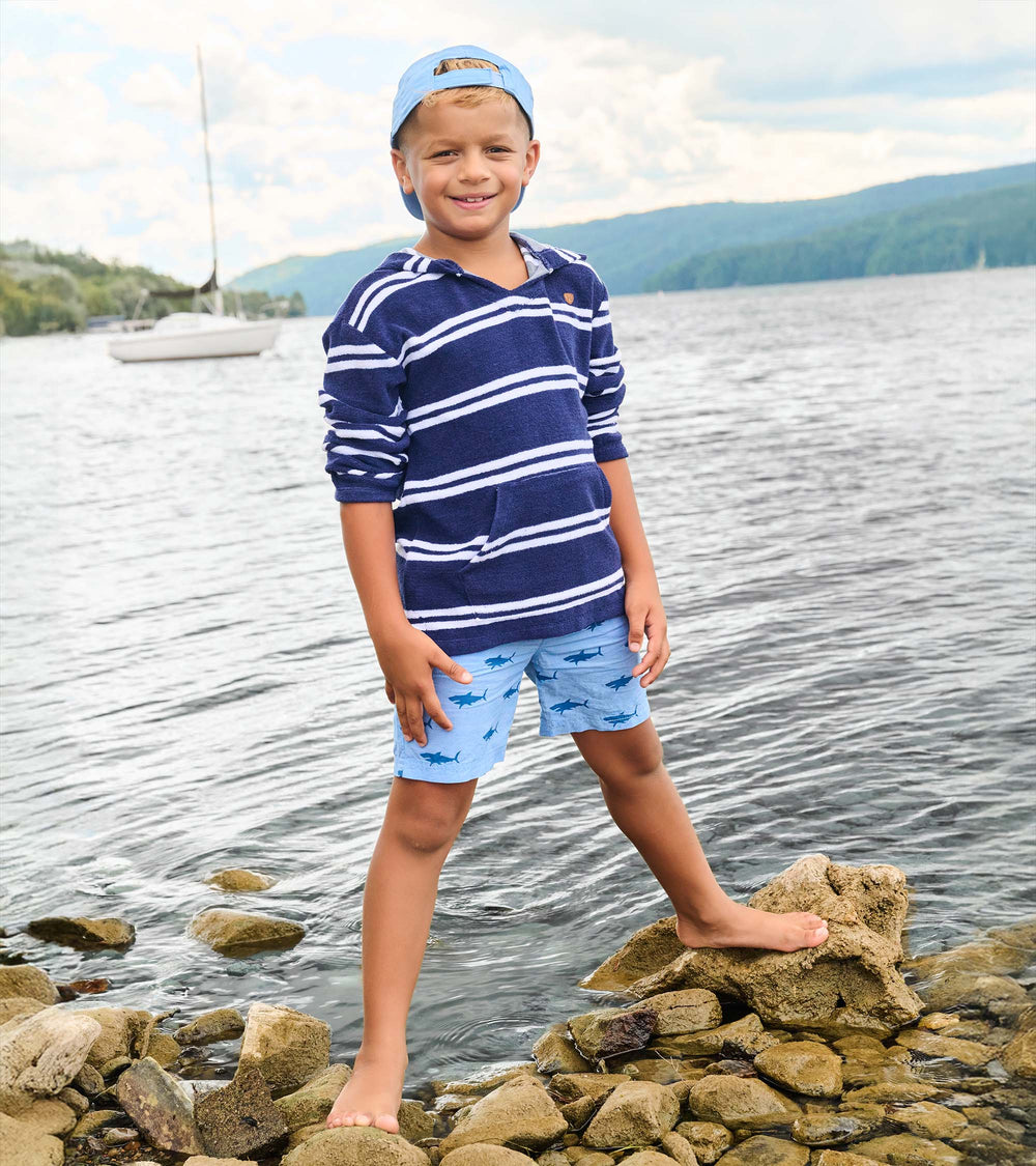 Hatley Boys Navy Stripes Hooded Long Sleeve Cover-Up