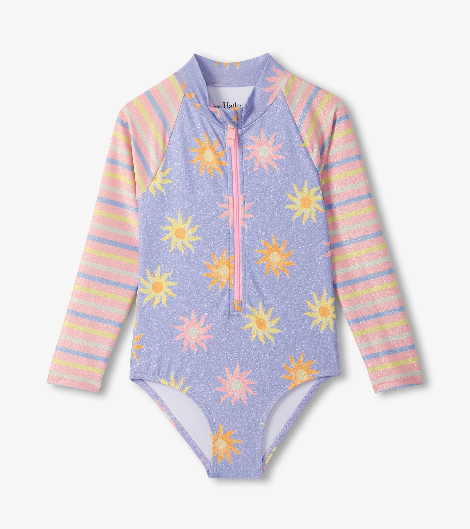 Hatley Girls Lavender Sunshine Long Sleeve One-Piece Rashguard Swimsuit
