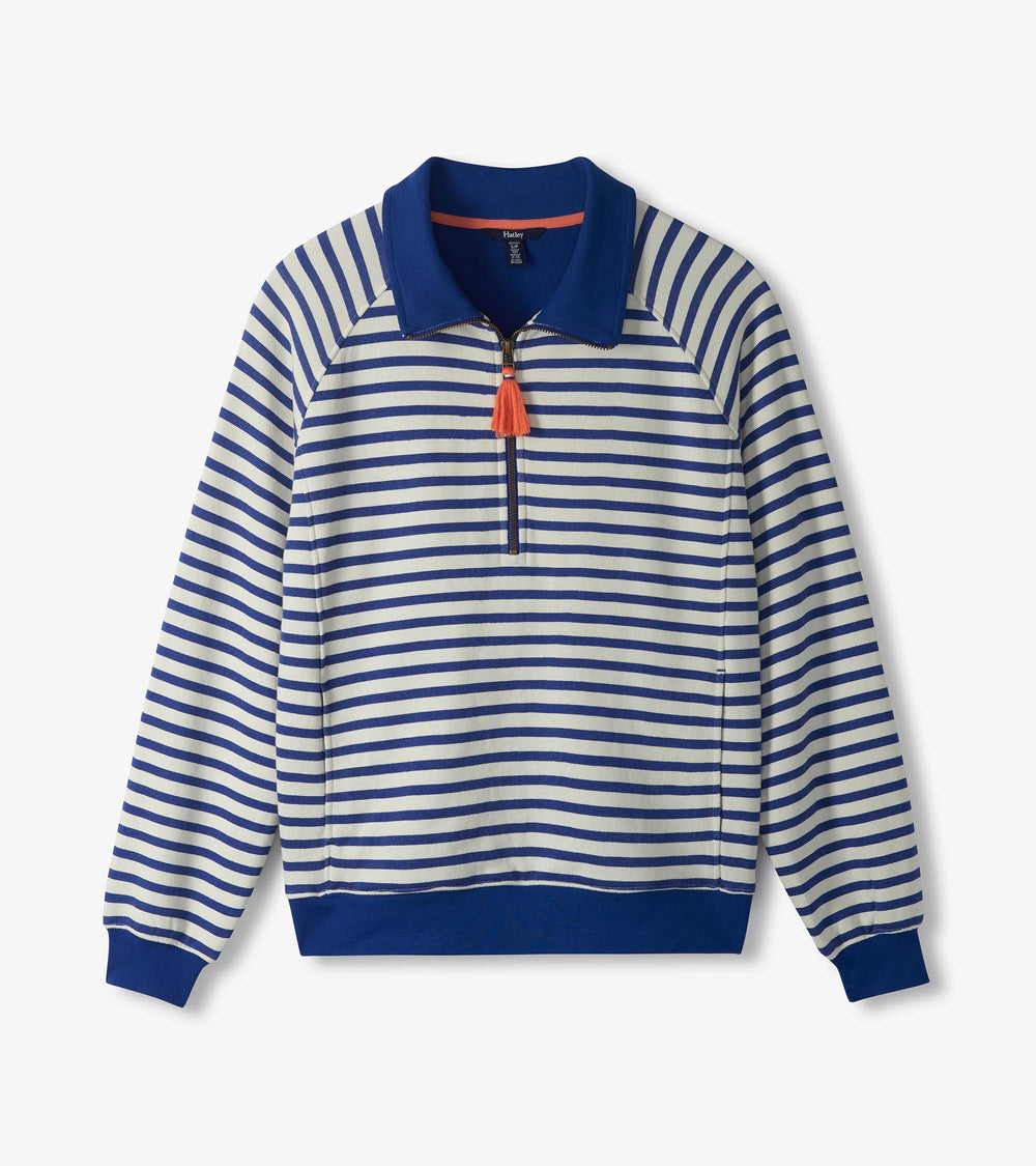 Hatley Mock Neck Pullover - Mezarine Blue Stripes