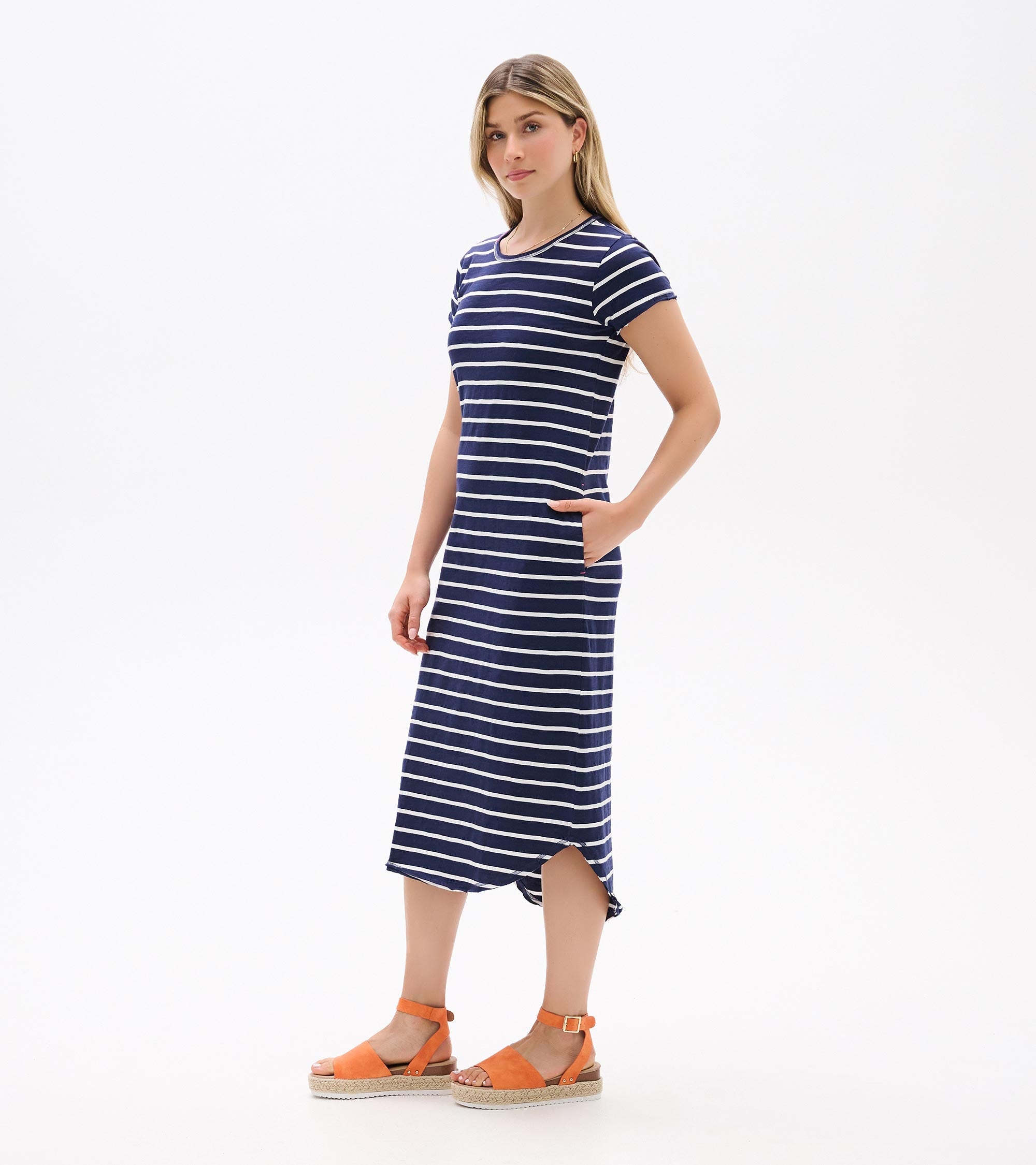 Hatley Midi Tee Shirt Dress - Navy and White Stripes