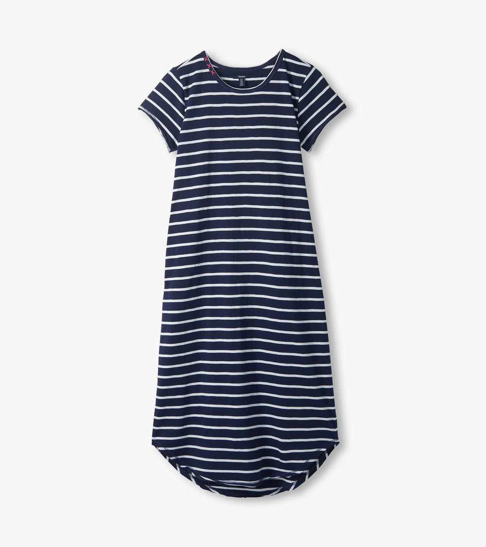 Hatley Midi Tee Shirt Dress - Navy and White Stripes