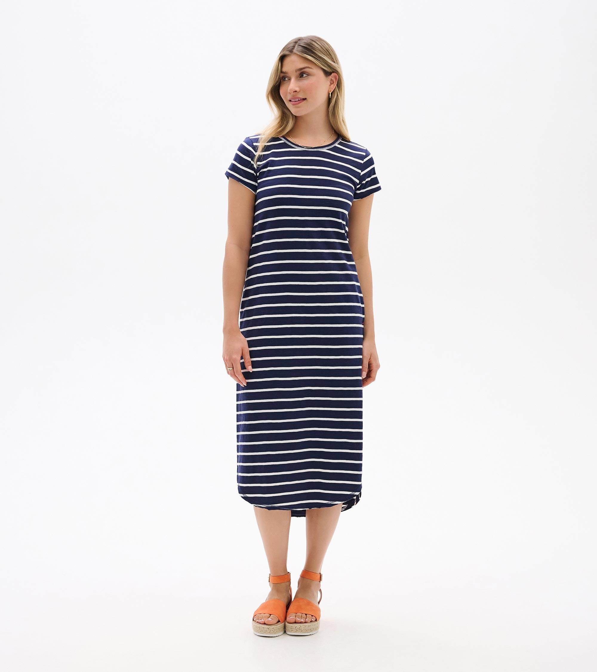 Hatley Midi Tee Shirt Dress - Navy and White Stripes