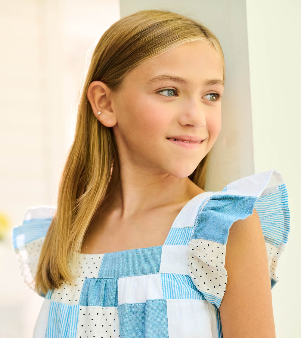 Hatley Girls Chambray Patches Flutter Puff Dress