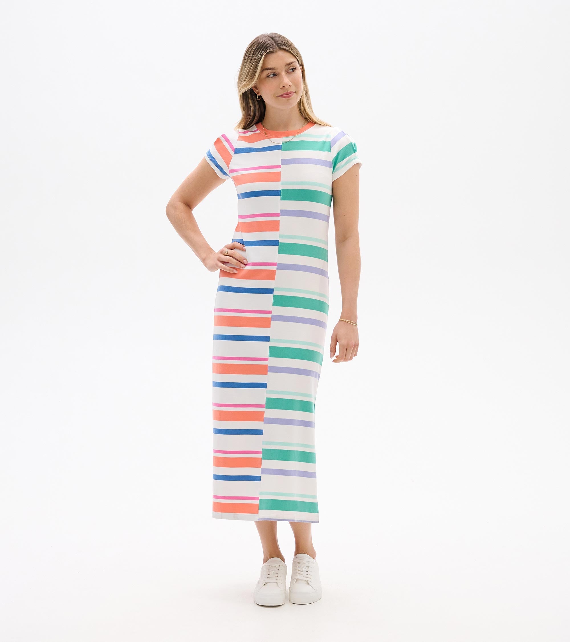 Hatley Pleated Sleeve Midi Dress - Offset Stripes