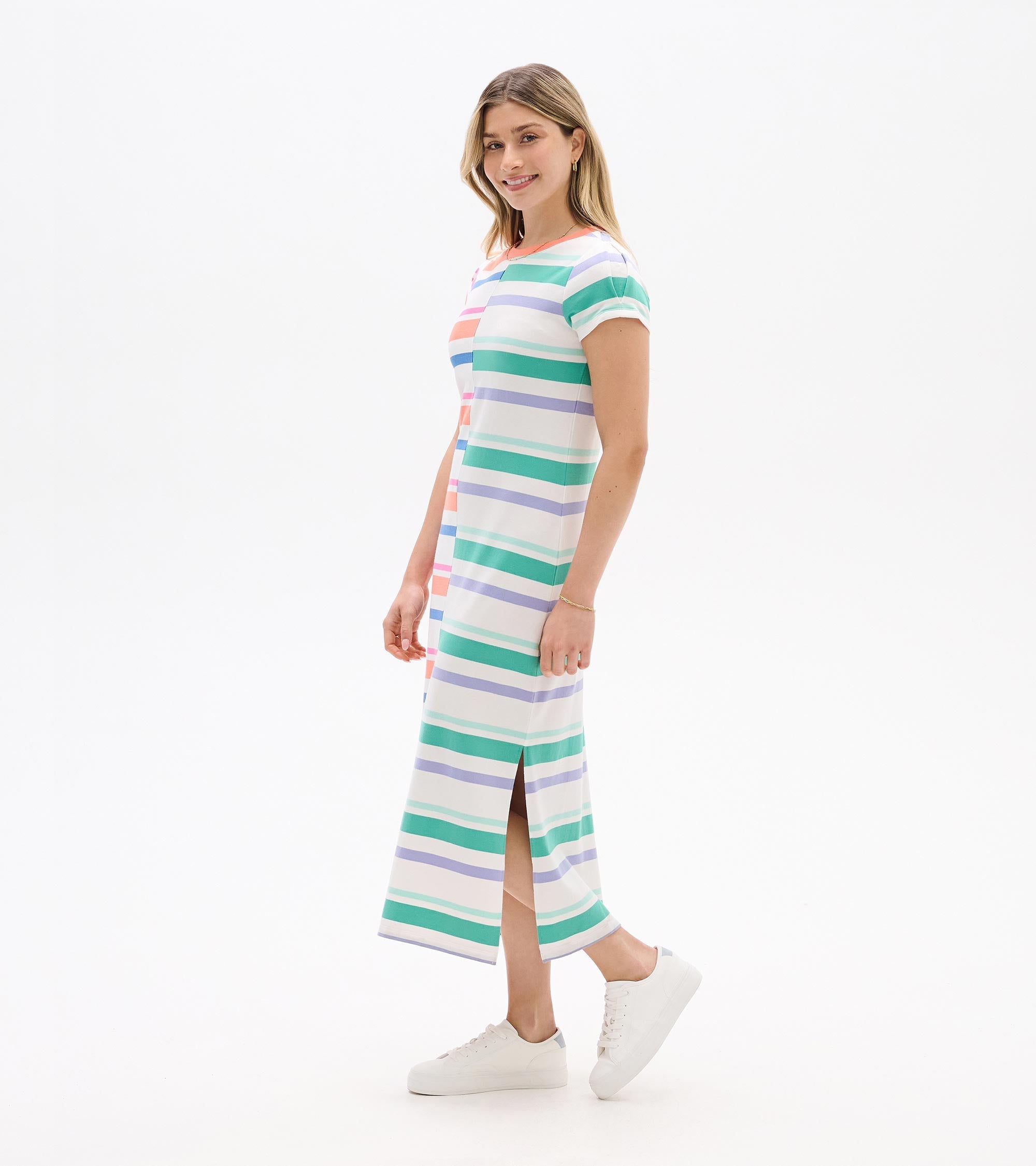 Hatley Pleated Sleeve Midi Dress - Offset Stripes