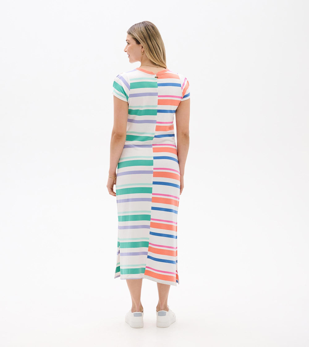 Hatley Pleated Sleeve Midi Dress - Offset Stripes
