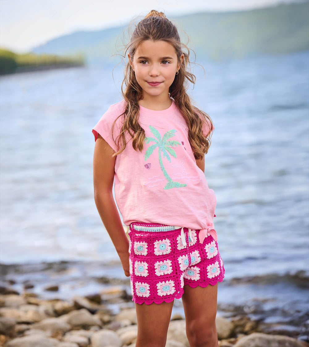 Hatley Girls Raspberry Rose Crochet Shorts