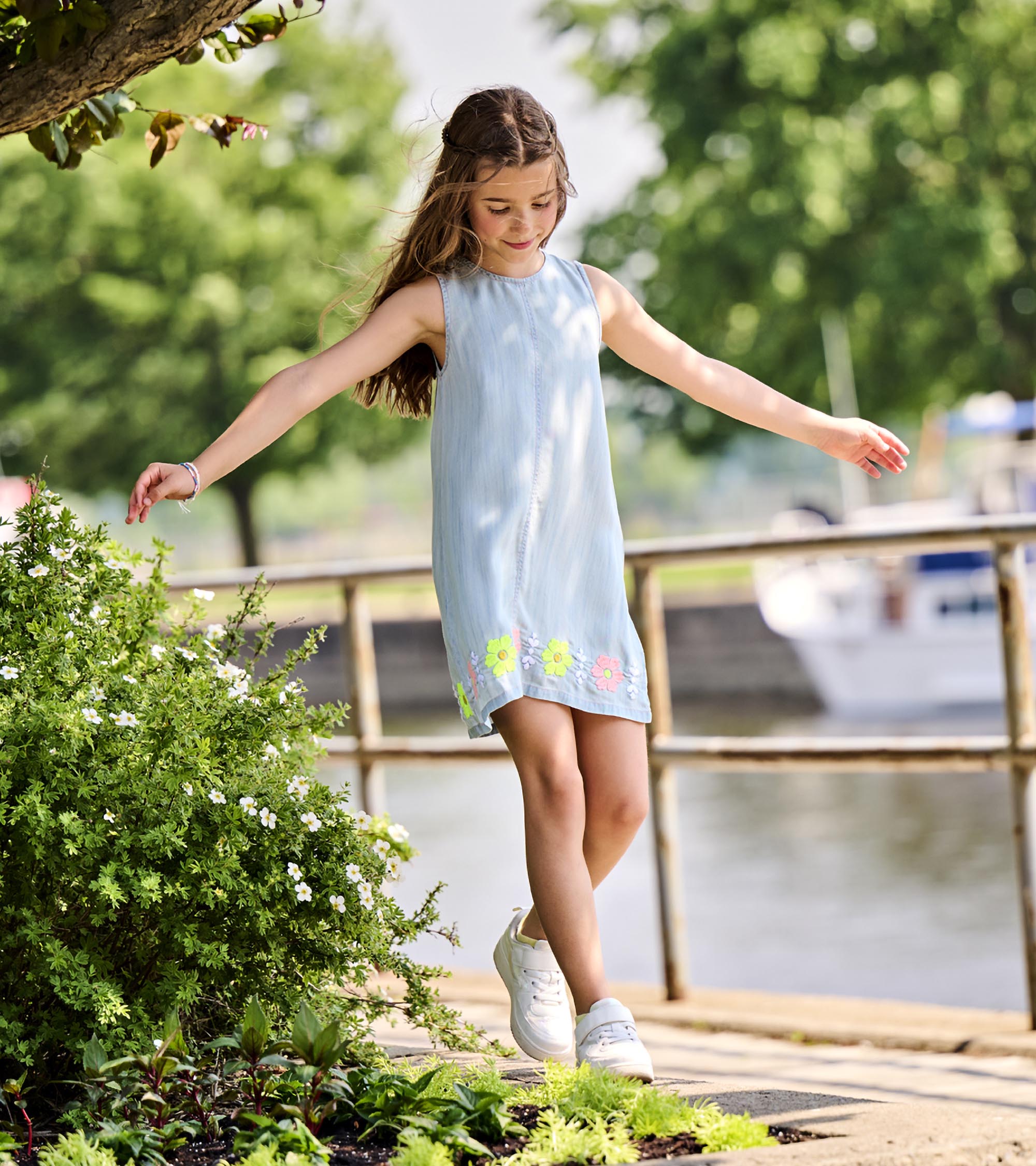 Hatley Girls Soft Blue Tencel Embroidered Pinafore Dress