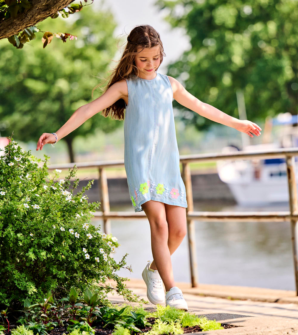 Hatley Girls Soft Blue Tencel Embroidered Pinafore Dress