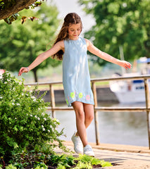 Hatley Girls Soft Blue Tencel Embroidered Pinafore Dress