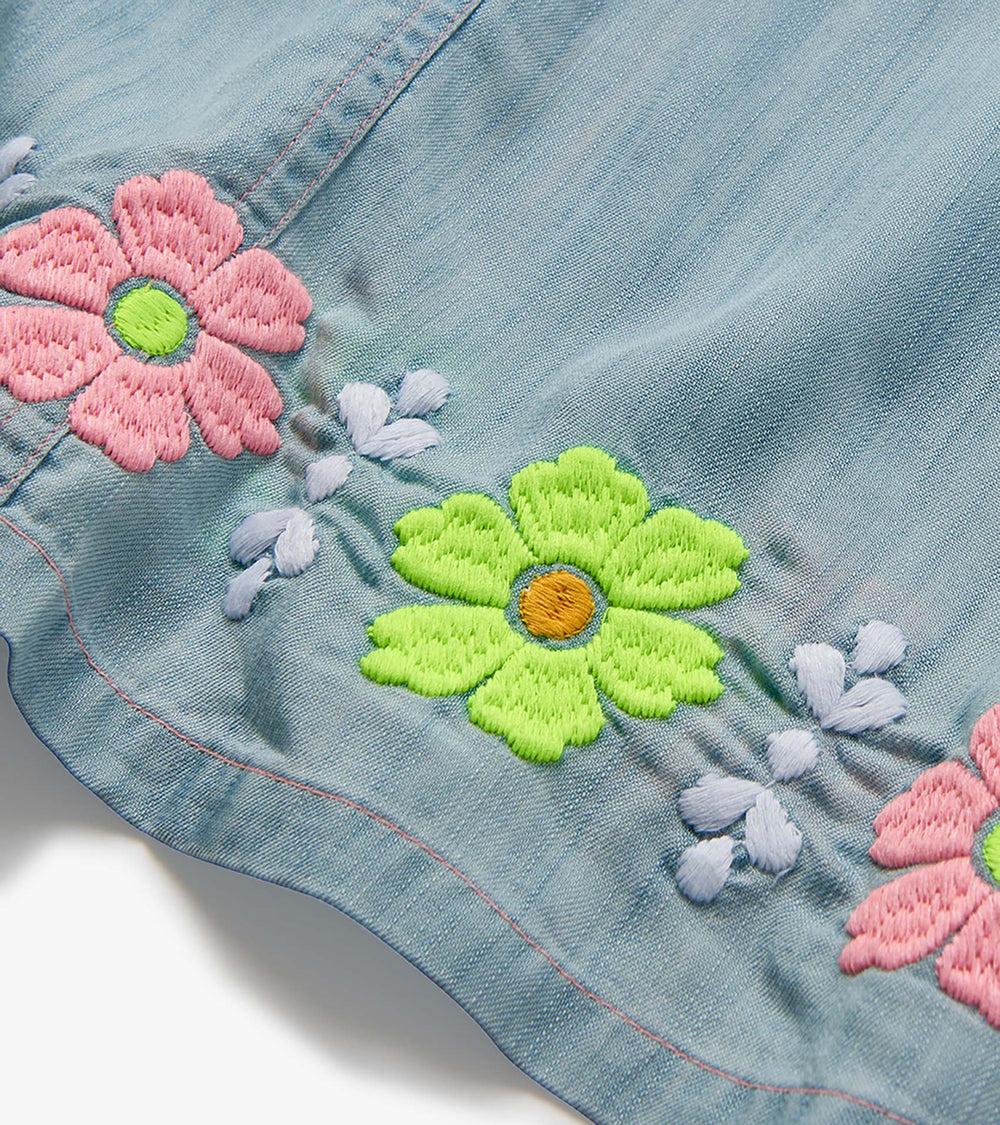 Hatley Girls Soft Blue Tencel Embroidered Pinafore Dress