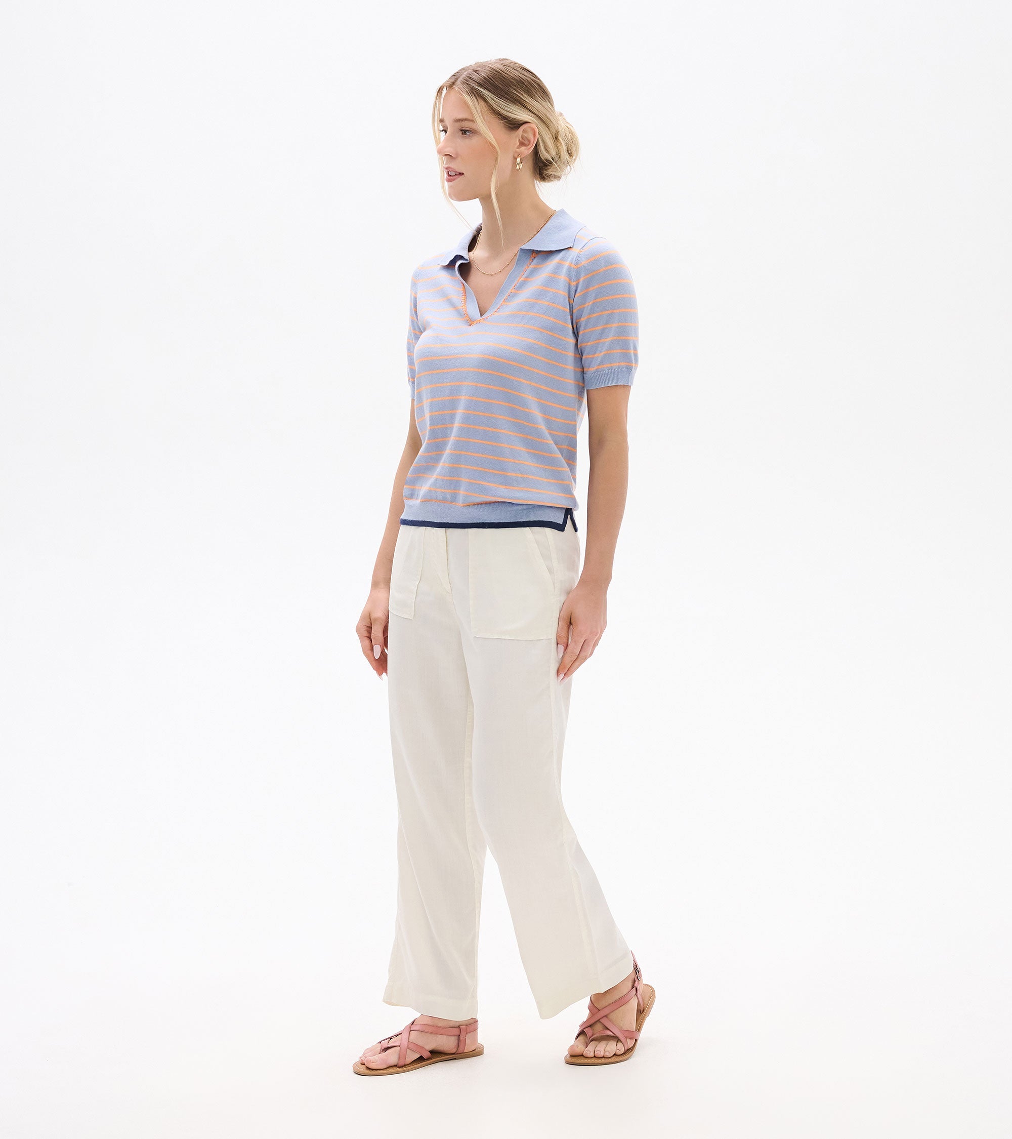 Hatley Johnny Collar Top - Serenity Stripe