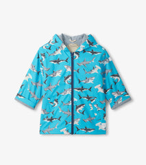 Hatley Boys Color Changing Shark Party Zip-Up Rain Jacket