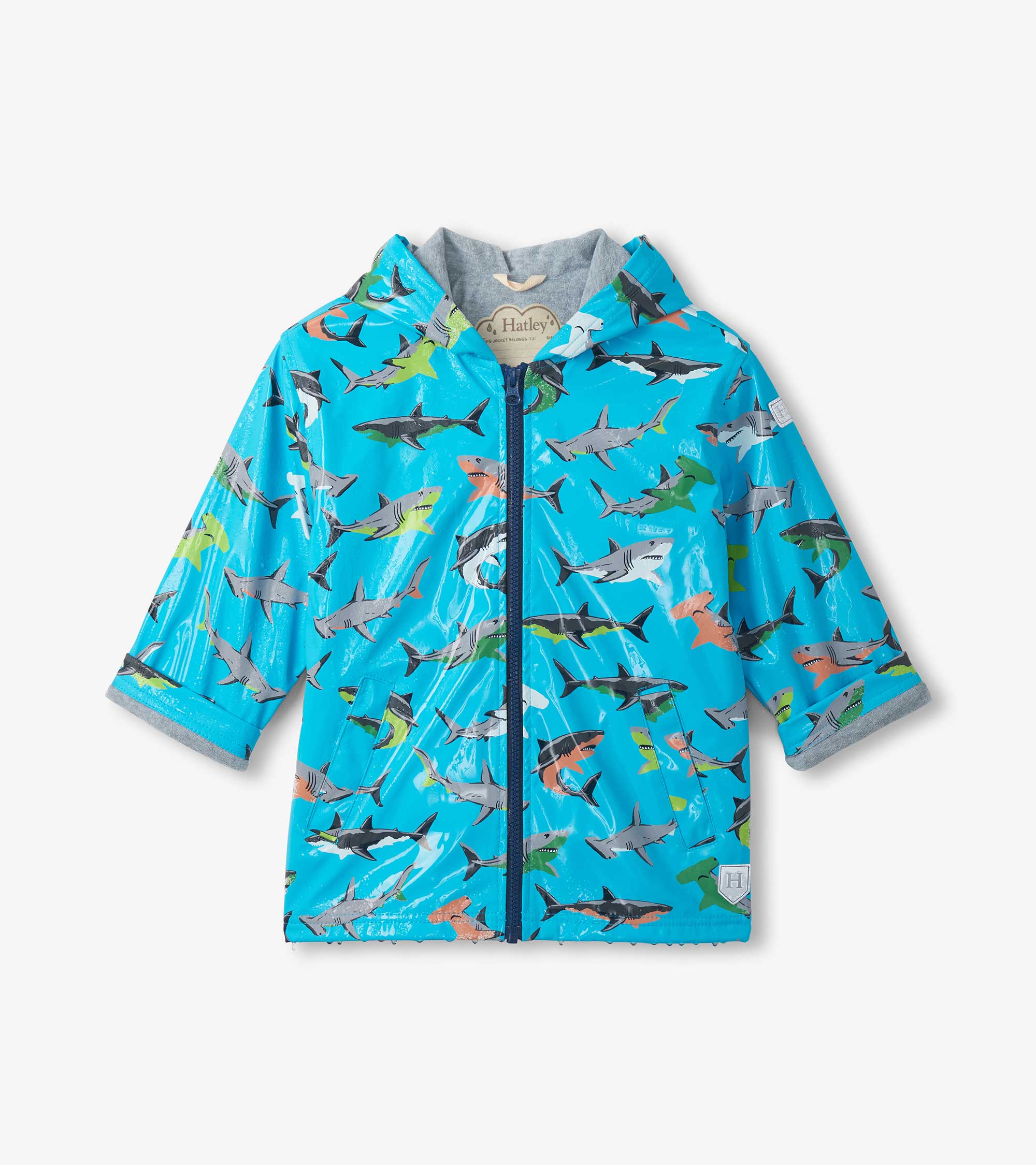 Hatley Boys Color Changing Shark Party Zip-Up Rain Jacket